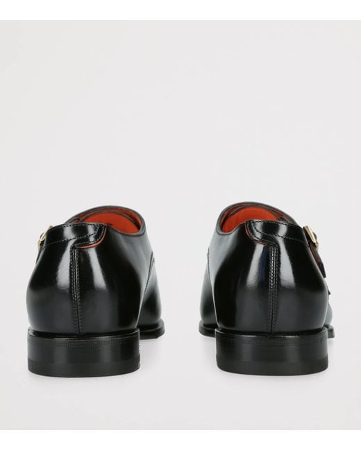 Santoni Black Leather Adrian Blake Monk Shoes for men