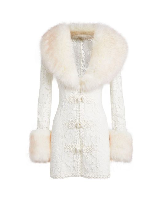 Alessandra Rich White Faux Fur-trim Lace Coat