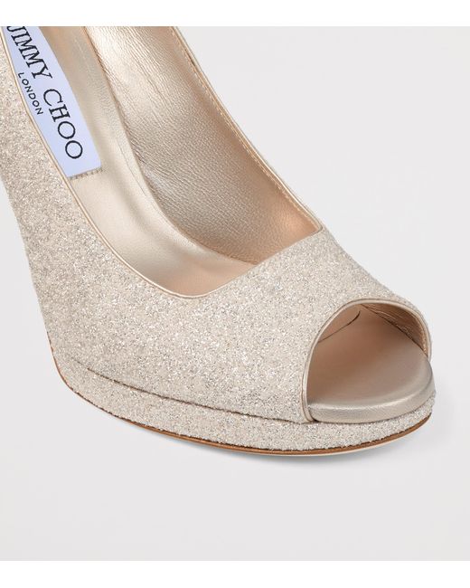 Jimmy Choo White Riya 100 Glitter Peep Toe Pumps