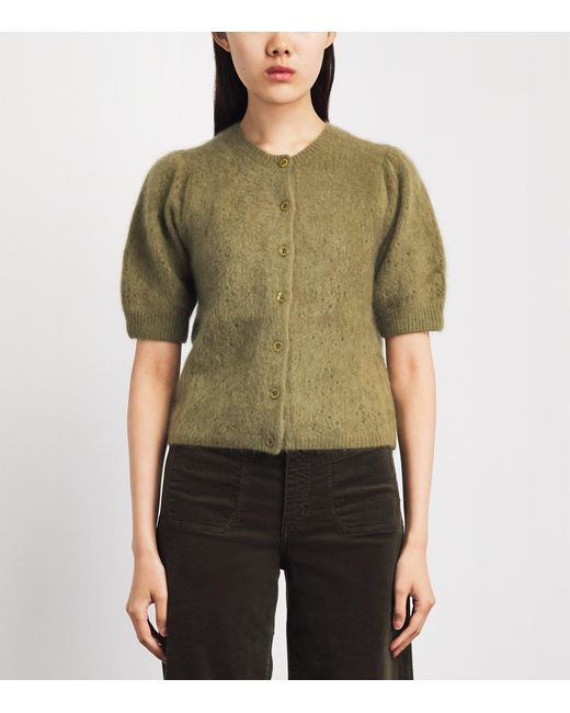 FRAME Green Cashmere Short-Sleeve Cardigan