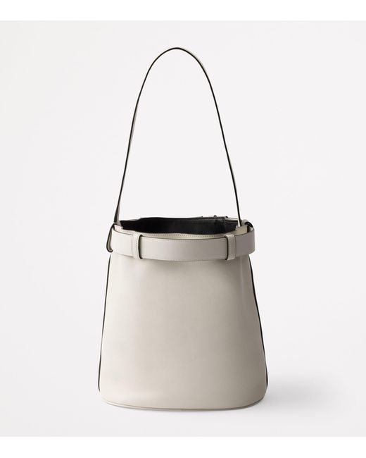 Prada White Leather Buckled Bucket Bag