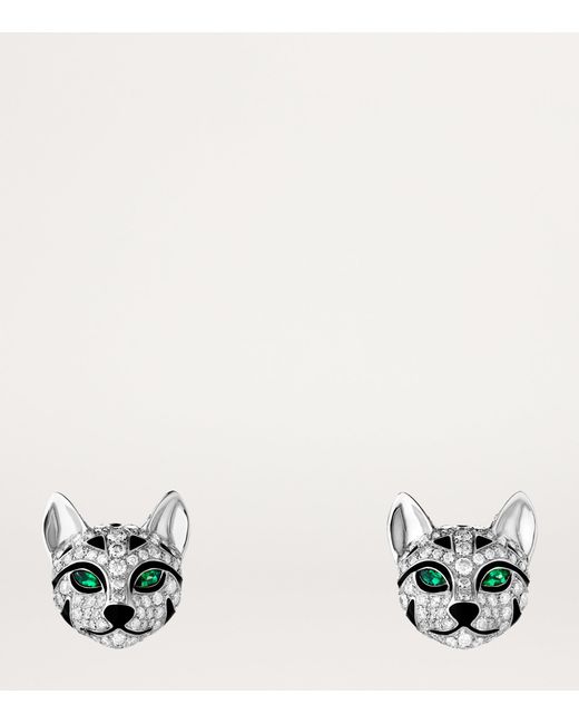 Boucheron Metallic Diamond And Emerald Fuzzy, The Leopard Cat Earrings