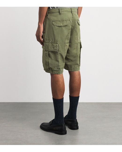 CHERRY LA Green Cotton Paint Splatter Cargo Shorts for men