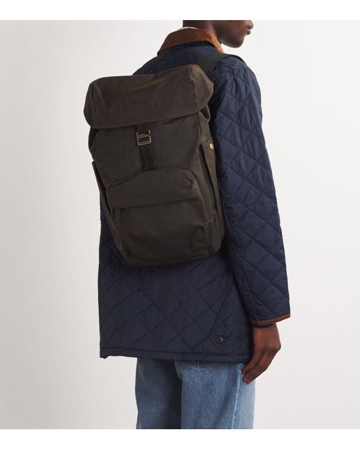 Barbour Black Waxed-Cotton Backpack for men
