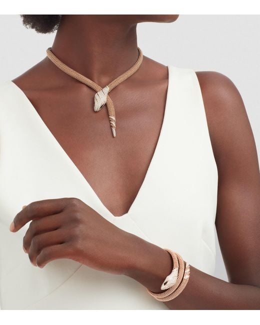 BVLGARI Pink And Diamond Serpenti Pallini Cuff Bracelet