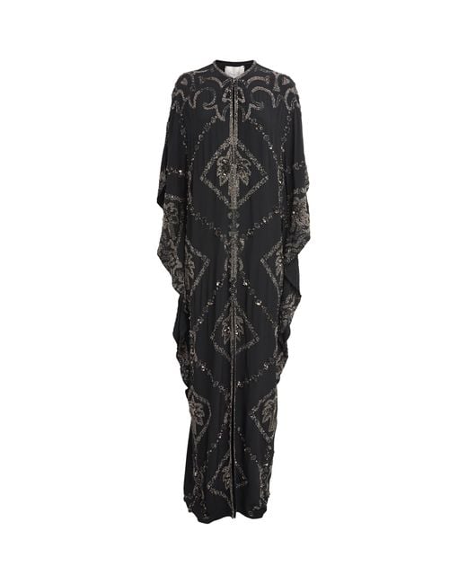 Johanna Ortiz Black Silk Mystical Gaucho Cape Dress