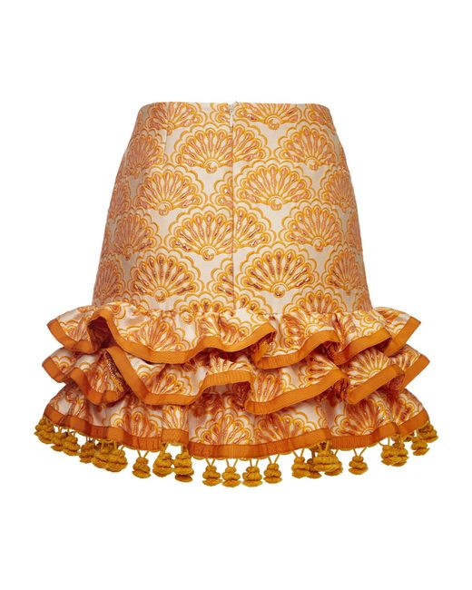 LaDoubleJ Metallic Embroidered Ruffle Pincho Mini Skirt
