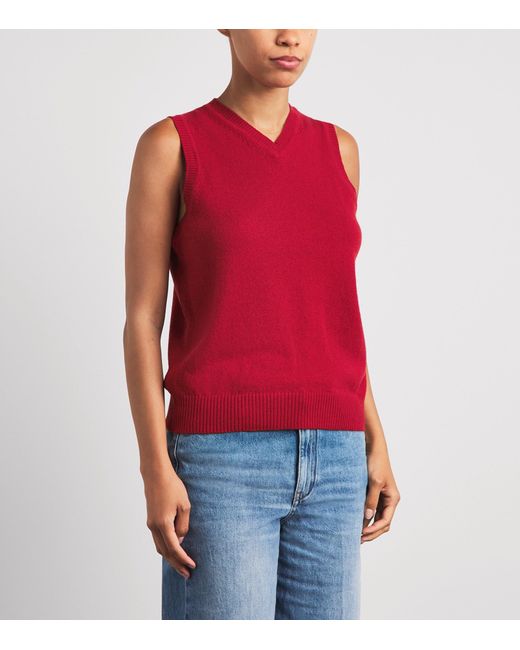 ME+EM Red Cashmere V-Neck Sweater Vest