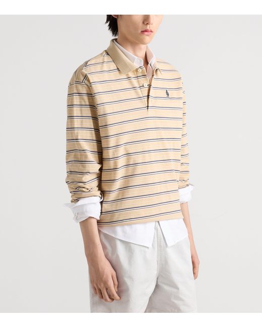 Prada Natural Cotton Piqué Stripe Slim Long-Sleeve Polo Shirt for men