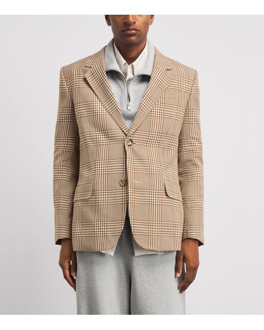 AMI Brown Wool Check Blazer for men