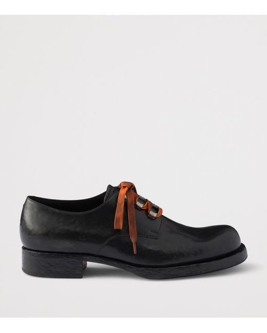 Prada Black Leather Antiqued Derby Shoes for men