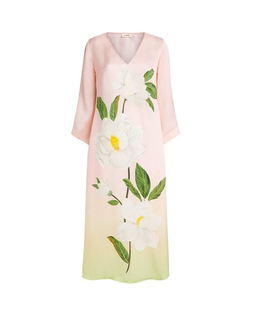VERANDAH Metallic Magnolia Print Maxi Kaftan Dress