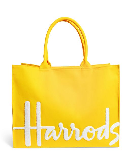 Harrods Yellow Large Cotton Logo Tote Bag