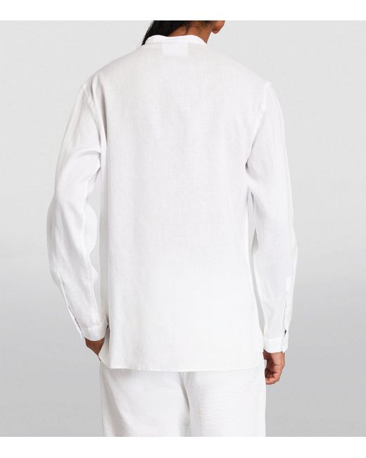 Giorgio Armani White Linen Collarless Shirt for men