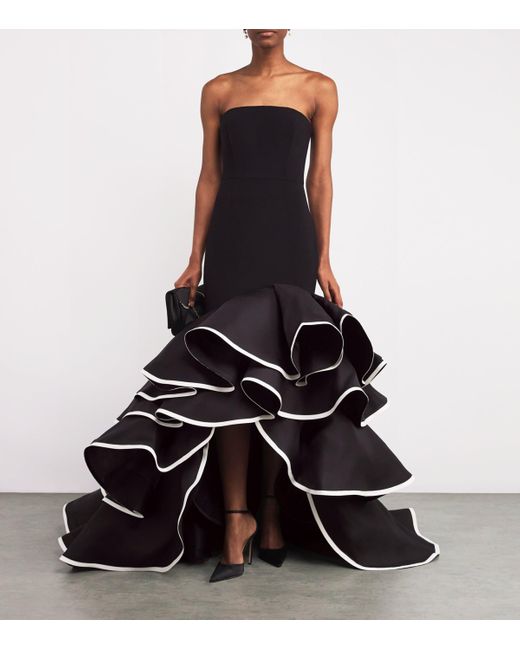 Carolina Herrera Strapless Ruffled Asymmetric Gown in Blue | Lyst