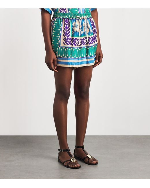 Sandro Blue Floral Drawstring Shorts