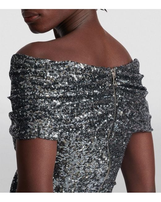Balmain Black Off-the-shoulder Sequin-embellished Gown
