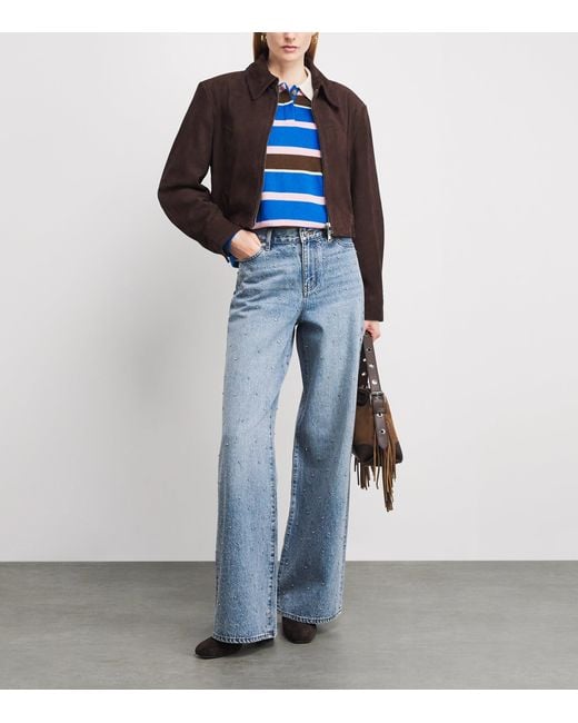 Maje Blue Rhinestone Wide-Leg Jeans