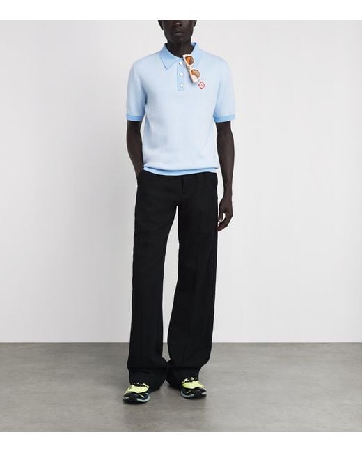 Casablanca Blue Cotton Pinstripe Polo Shirt for men