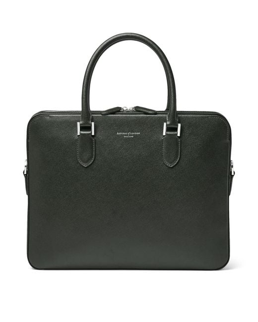 Aspinal Black Leather Mount Street Briefcase Bag for men