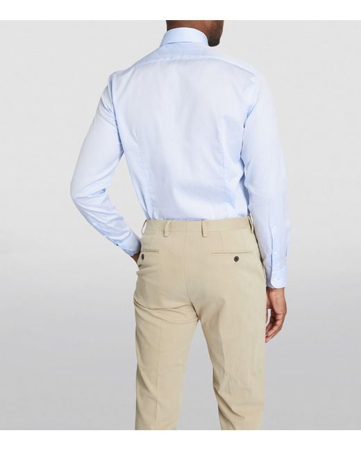 Corneliani Blue Cotton Twill Long-Sleeve Shirt for men