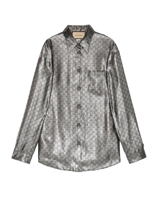Gucci Gray Metallic Silk Gg Shirt