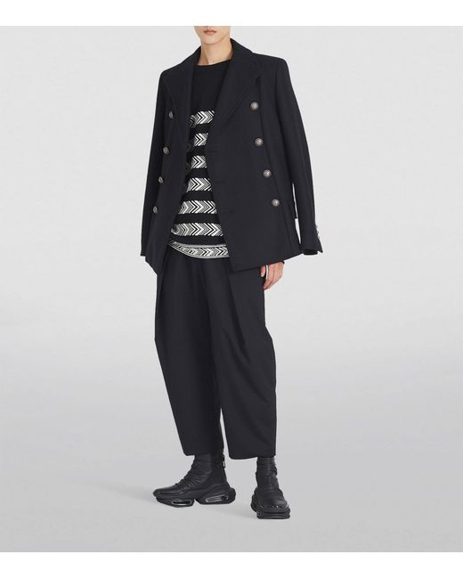Balmain Black Wool-blend Pea Coat for men