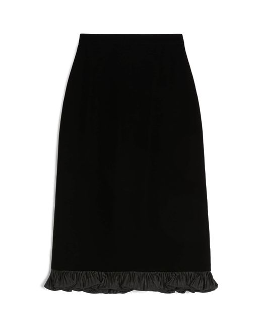 Valentino Black Velvet Ruffled Pencil Skirt