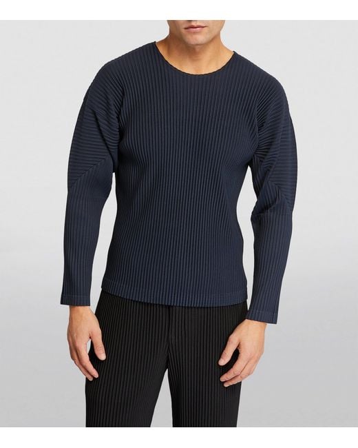 Homme Plissé Issey Miyake Blue Pleated Long-Sleeve T-Shirt for men
