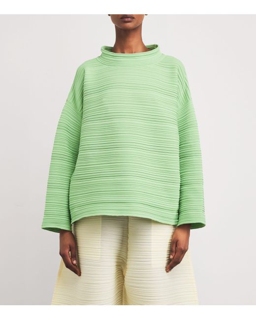 Pleats Please Issey Miyake Green Crepe Knit Top