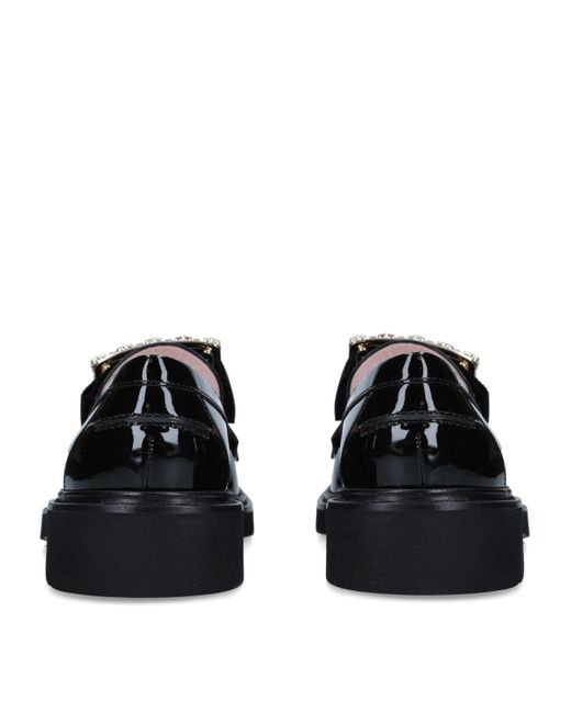 Roger Vivier Black Patent Viv' Ranger Strass Buckle Loafers