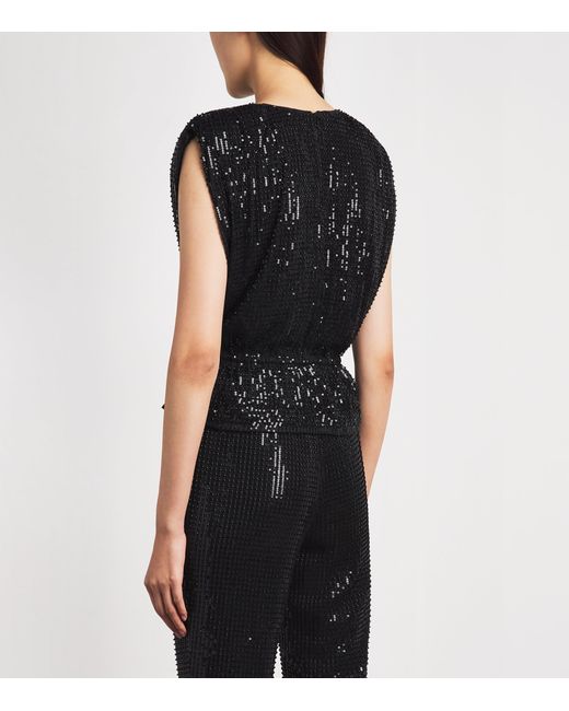 Toccin Black Sequin Drawstring Talon Top
