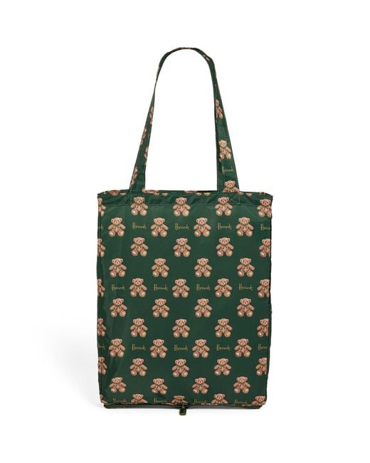 Harrods Green Recycled Jacob Bear Pocket Shopper Bag