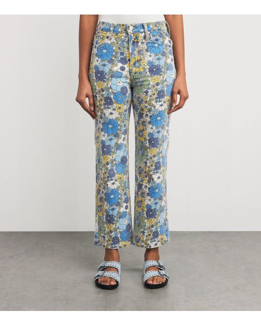 Mother Blue Floral The Rambler Straight Jeans