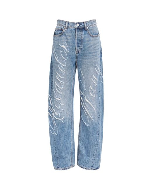 Alexander Wang Blue Distressed Logo Balloon Jeans