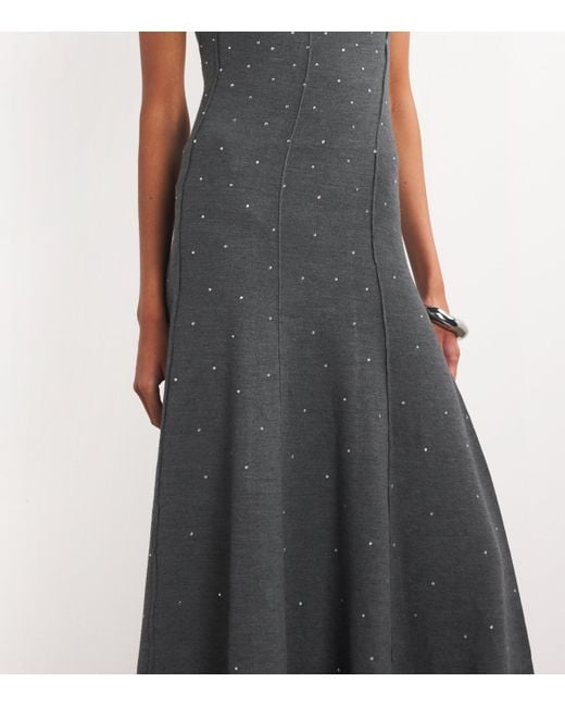 Maje Gray Rhinestone-Detail Ristrassy Maxi Dress