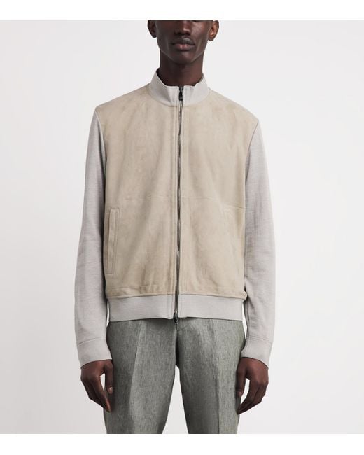 Corneliani Natural Stretch-Silk Suede-Front Bomber Jacket for men