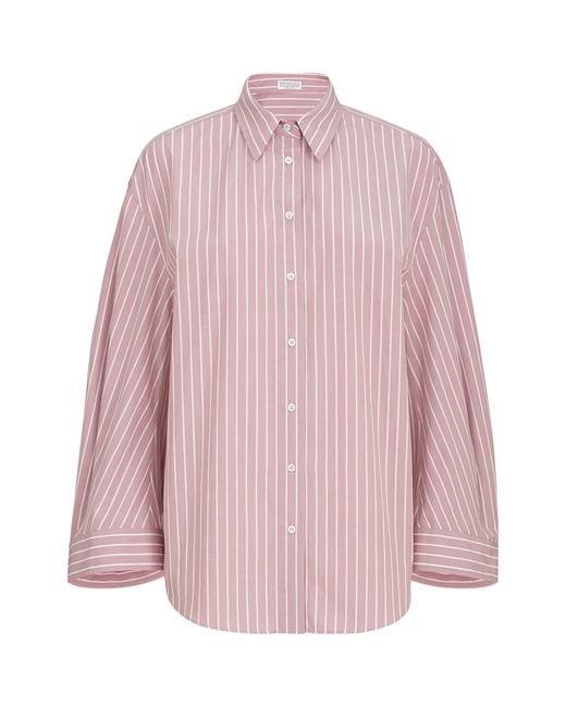 Brunello Cucinelli Pink Cotton Poplin Stripe Shirt
