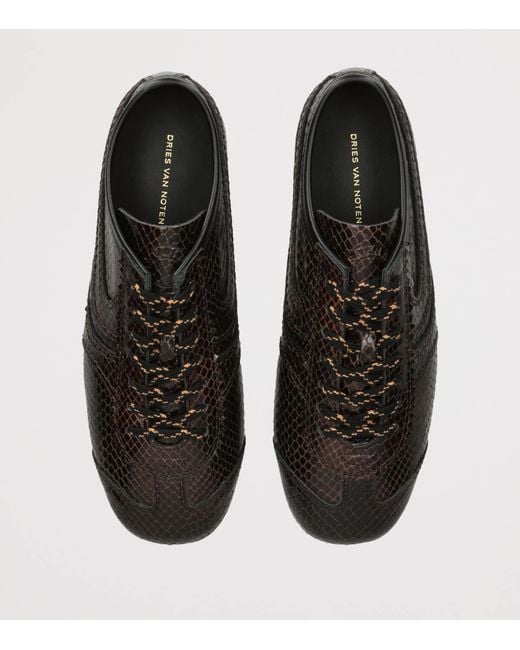 Dries Van Noten Brown Leather Snakeskin-Effect Dustin Sneakers
