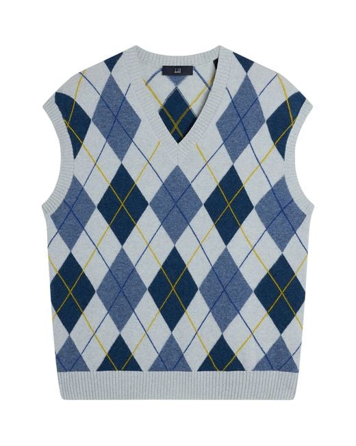 Dunhill Blue Cashmere Argyle Sweater Vest for men