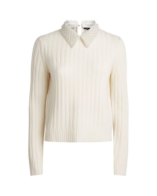Maje White Wool-Blend Pearl-Collar Sweater