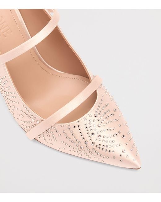 Malone Souliers Pink Satin Crystal-Embellished Maureen Heeled Mules 70
