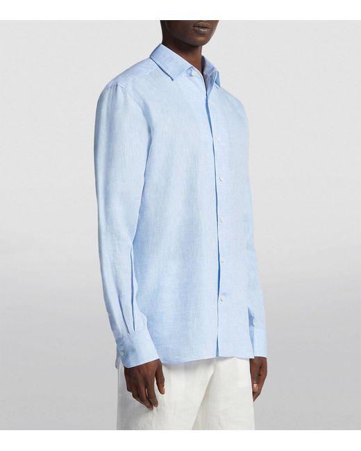 Zegna Blue Linen Long-sleeved Shirt for men
