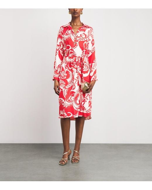 Melissa Odabash Red Belted Layla Midi Shirt Dress