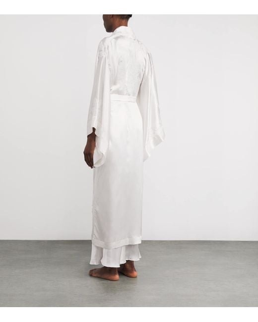 Torlowei White Silk Maxi Kimono Robe