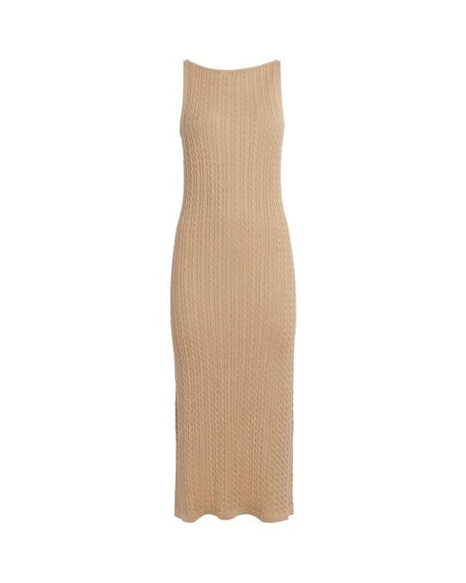 Soft Goat Natural Silk-Cashmere Cable-Knit Midi Dress