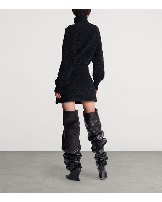 Balmain Blue Tweed Bomber Jacket