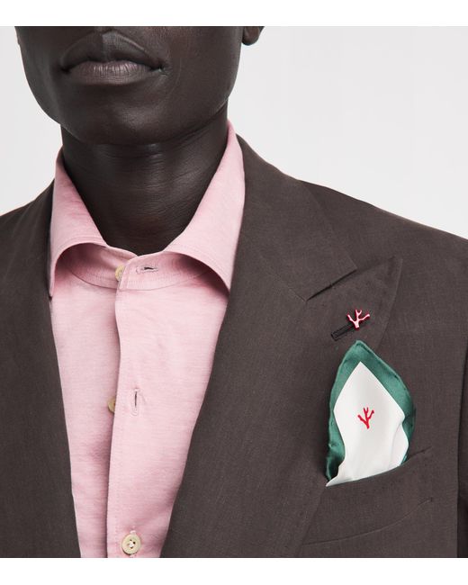 Isaia Green Silk Logo Pocket Square for men