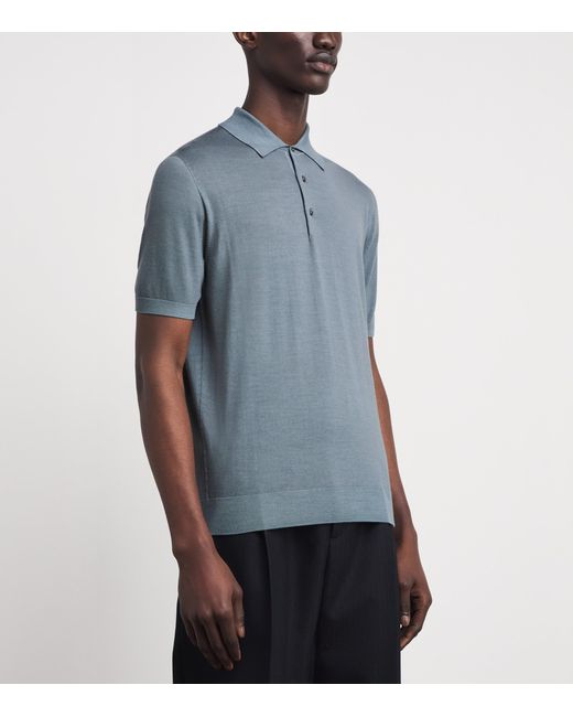 Corneliani Blue Virgin Wool Polo Shirt for men