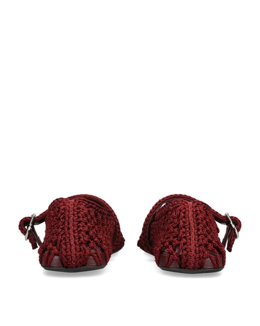 Alaïa Red Satin Crochet Ballet Flats